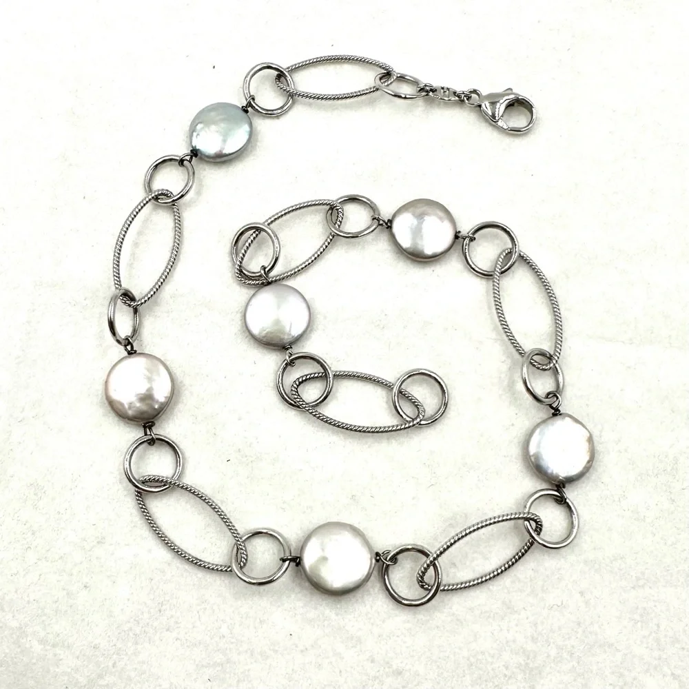 Honora Sterling Silver Coin Blister Pearl Station Necklace NWOT - Picture 4 of 9